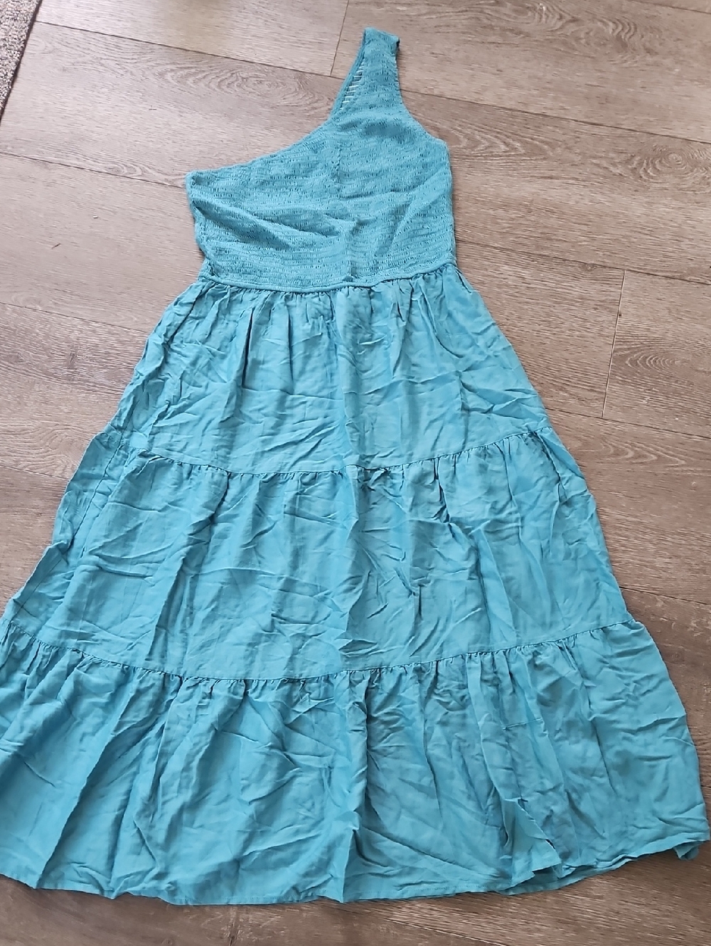 One-Shoulder Tiered Maxi Dress in Teal Blue